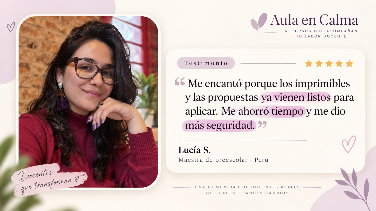 Testimonio ilustrativo de una maestra sobre Aula en Calma